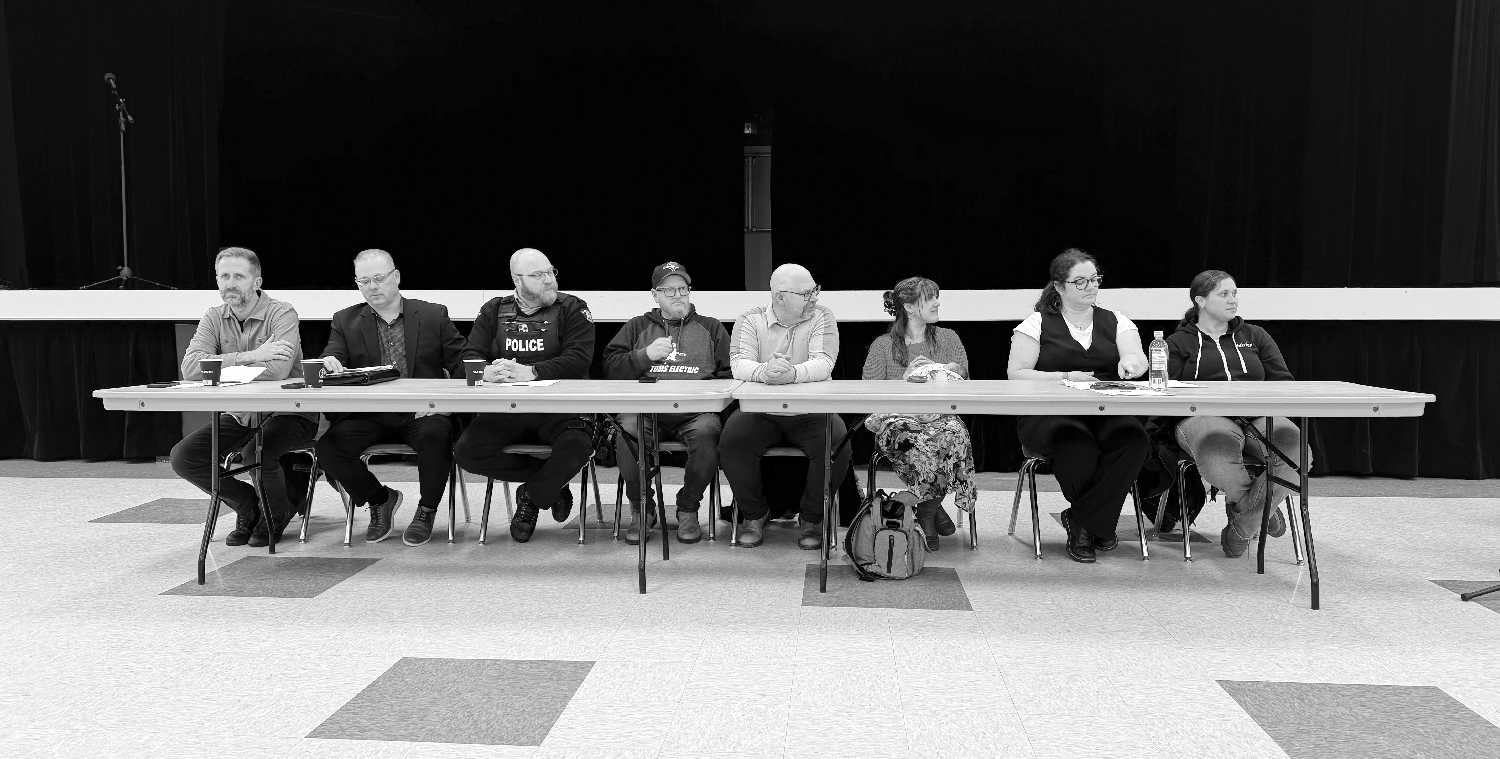 From left: Rocanville School Principal Nathan Bromm, EDO Jeff Cole, Sgt. Damien Grouchy, Kirby Fowler with Rocanville Rec, Mayor Ron Reed, Reeve Melissa Ruhland, Dream Big Daycare Director Cara Werner.